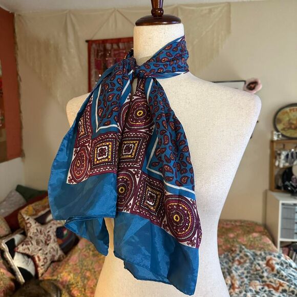 MCM Accessories - MCM Vintage Made in Japan Paisley Blue and Red Acetate Scarf